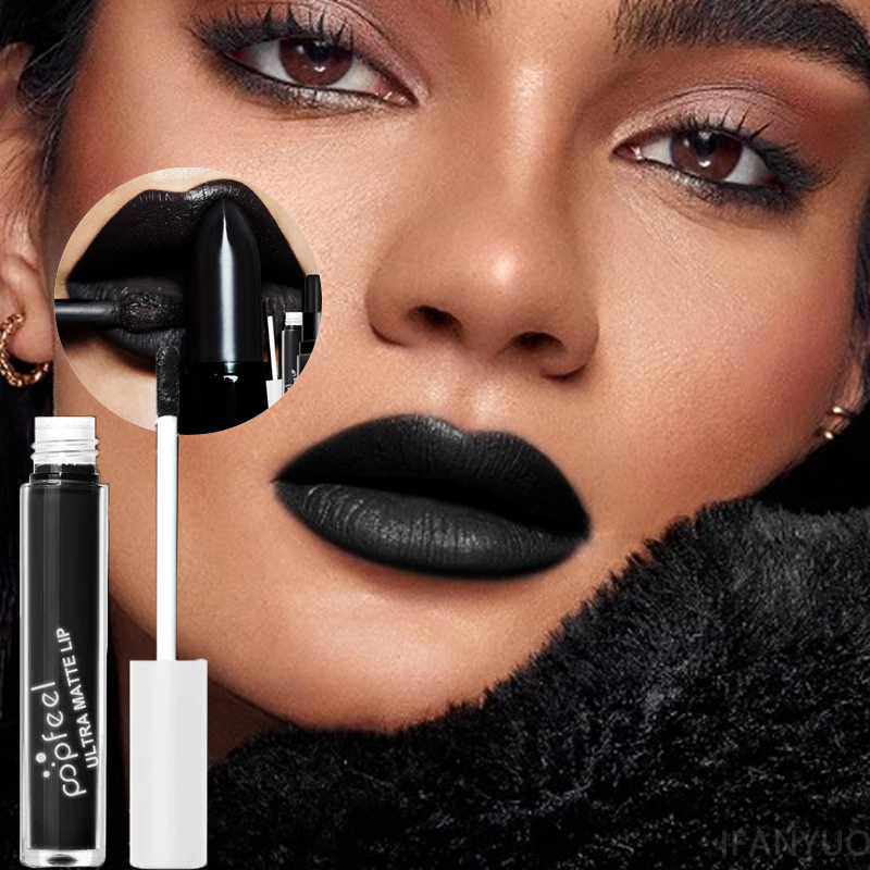 Matte Velvet Lip Tint Long Lasting - Панк-матовая черная жидкая помада, водостойкая, долговечная,